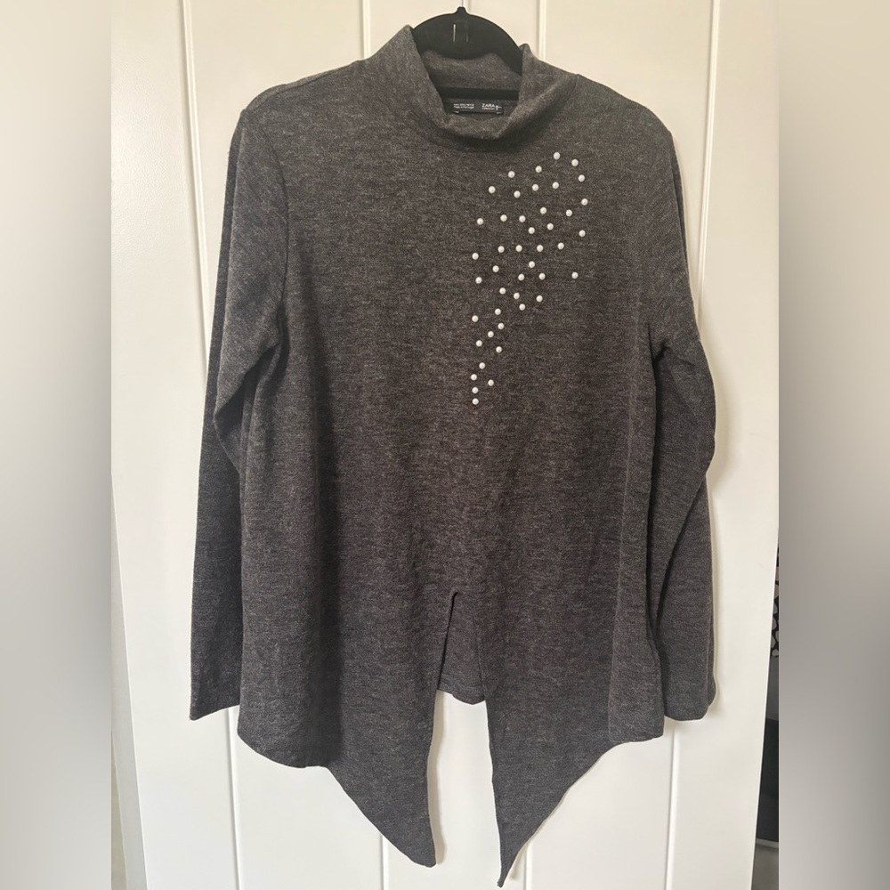 Zara Charcoal Tunic with Pearl Details NWOT